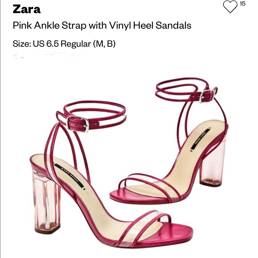 Zara Basic NWT Hot Pink Ankle Strap with Vinyl Heel Sandals sz 37